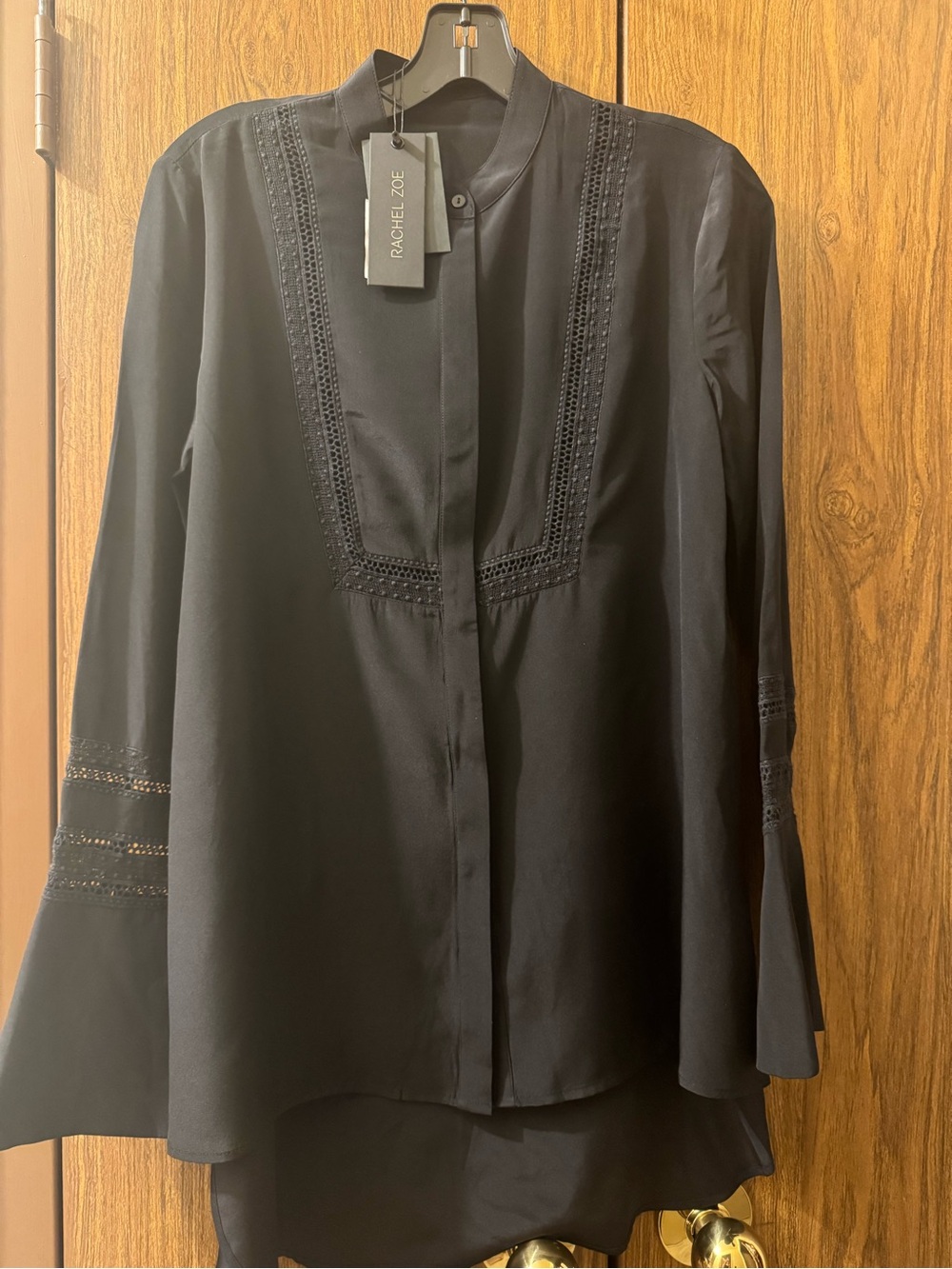 NWT Rachel Zoe 100% Silk Virginia Baby Collar Blouse Black 6 Pre-Fall Runway